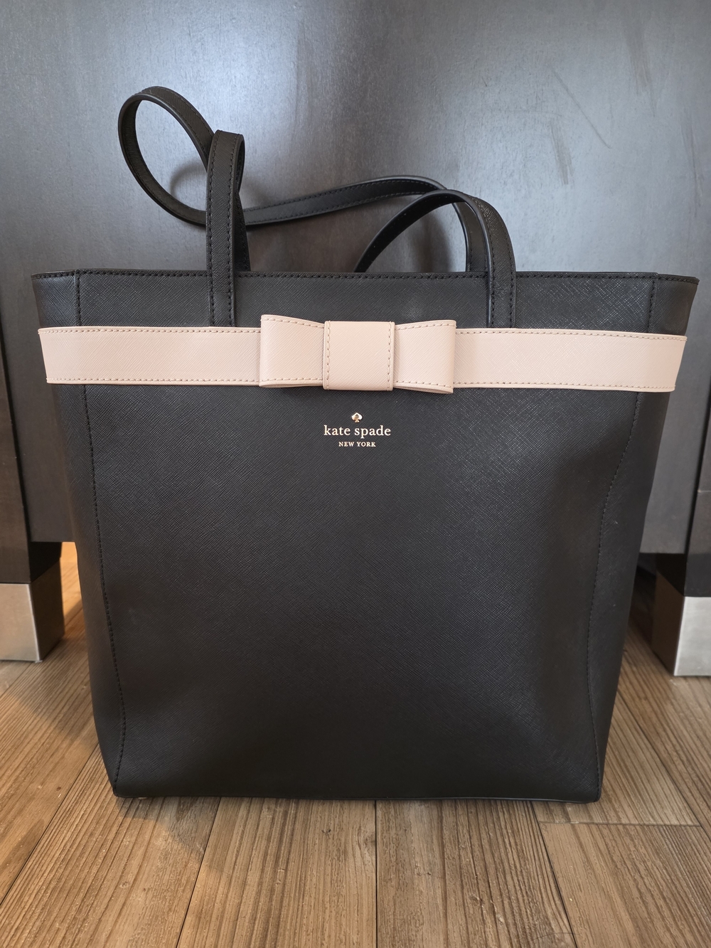 kate spade Black Tote with Blush Bow Trim